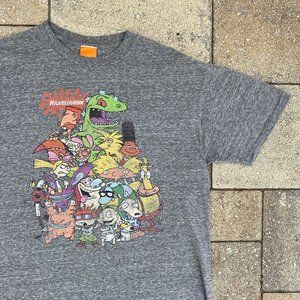 Nickelodeon NICK TOONS Gray Ren Stimpy Rugrats Doug Cartoon T Shirt Size Large